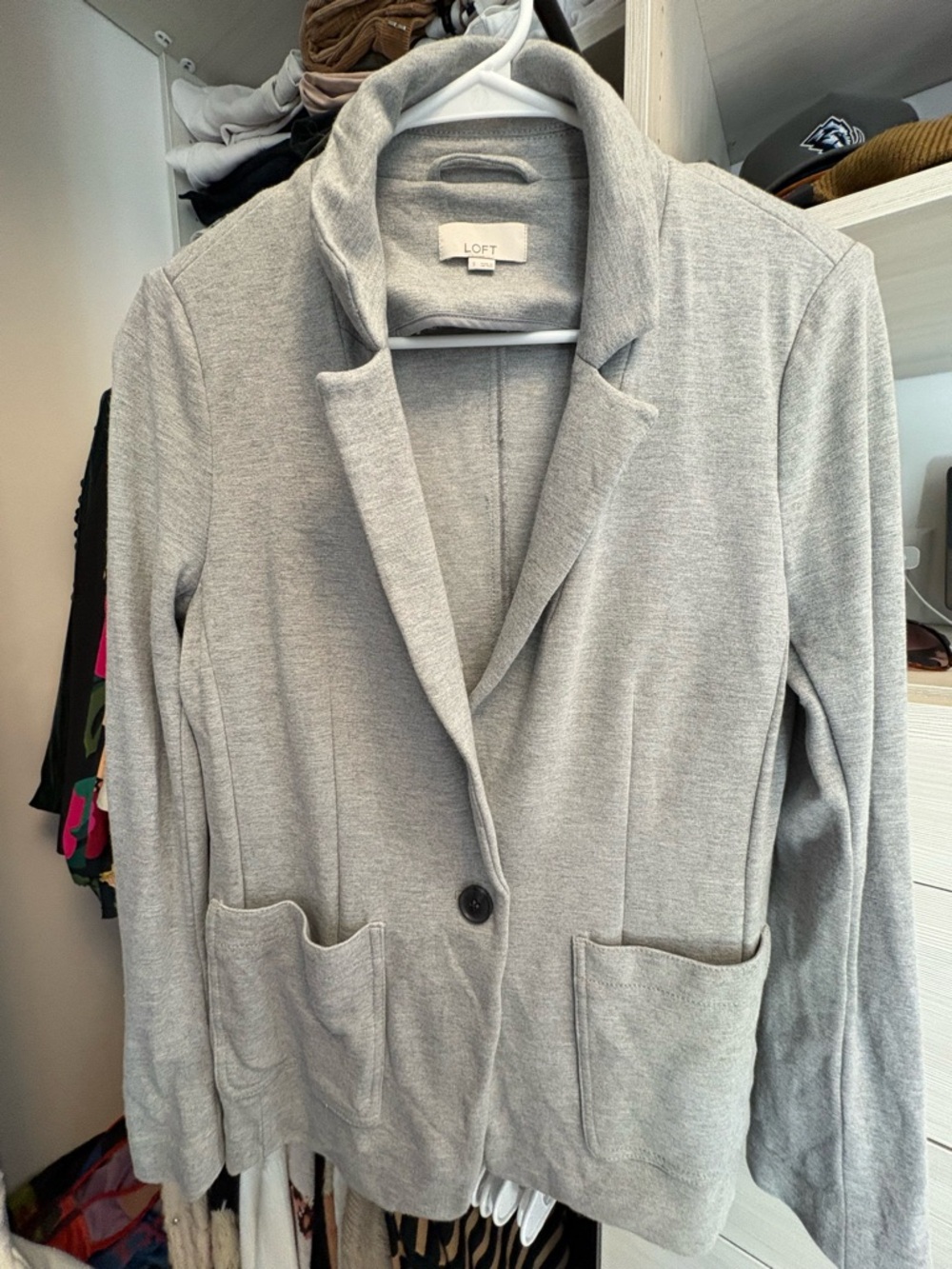 LOFT Light Gray Knit Blazer with Patch Pockets